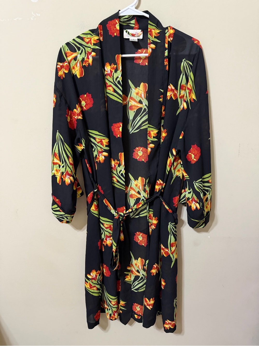 Judith Hart vintage Floral Robe belted silky knee length small retro chic euc